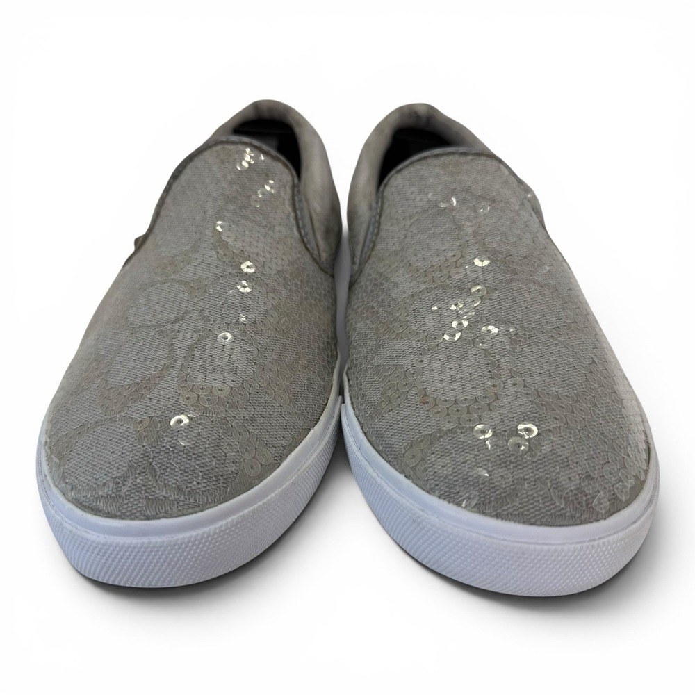 VTG Coach Kivy Sequin Slip On Sneakers Women 10B Gray Signature Casual Designer - Picture 2 of 11